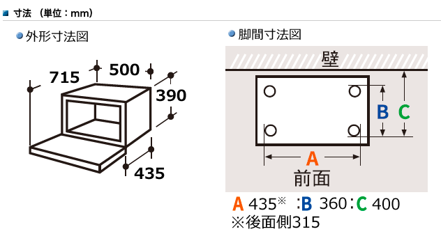 ヘルシオ AX-HA20の寸法・設置条件